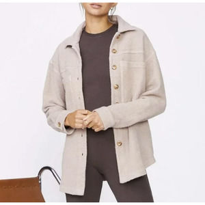 Monrow Women's Teddy Fleece Dust Shacket Button Down Shirt Tan Size S New
